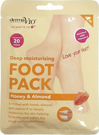 Derma V10 Honey & Almond Μάσκα Ενυδάτωσης για Πόδια 1 Ζευγάρι