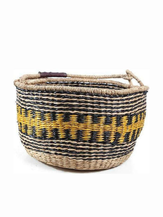 Soulworks Cocktail Decorative Basket Wicker with Handles Black-Yellow-Natural 25x25x16cm