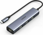 Ugreen CM473 USB 3.2 4 Port Hub with USB-A Connection & Charging Port Gray