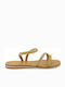 Leather Women's Flat Sandals in Gold Color