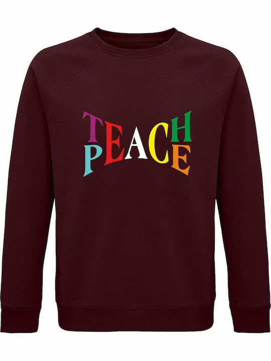 Unisex Sweatshirt, Organic "Teach Peace", Burgundy