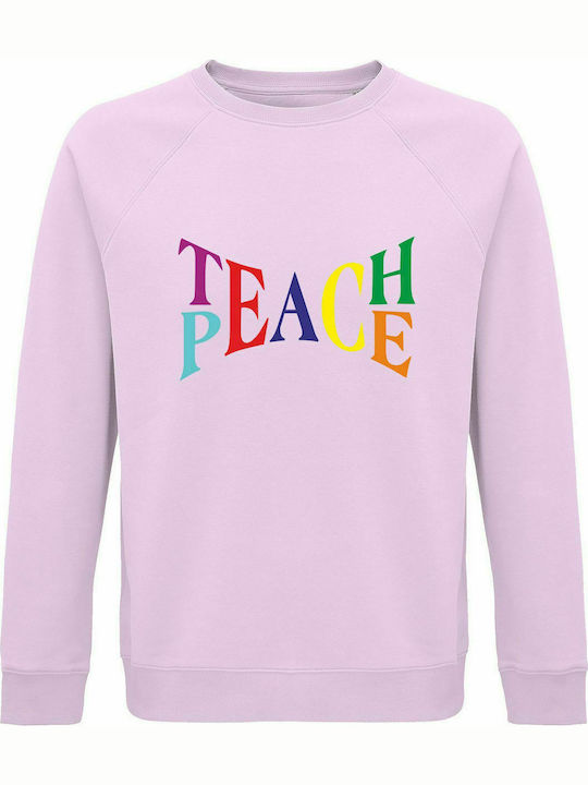 Unisex Sweatshirt, Organic "Teach Peace", Creamy Pink