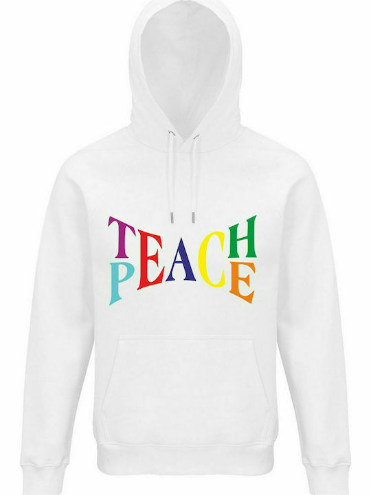 Unisex Hoodie, Organic "Teach Peace", White