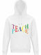 Unisex Hoodie, Organic "Teach Peace", White