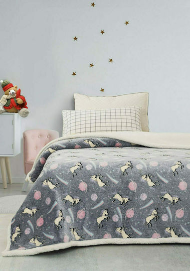 Velvet Unicorns Fluorescent Gray Kids Blanket 160x220cm