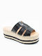 20ΚV20252 Leather Women's Flat Sandals Flatforms in Black Color