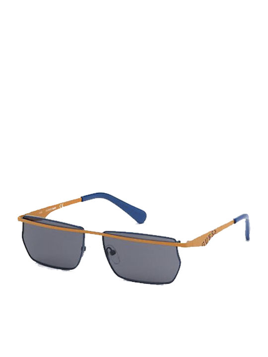 Guess x J Balvin Sunglasses with Orange Metal Frame and Blue Lens GU8208 42A