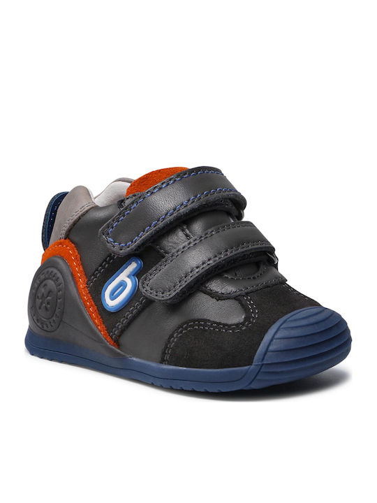 Anatomisch Lederne Kinderstiefeletten mit Klettverschluss Gray