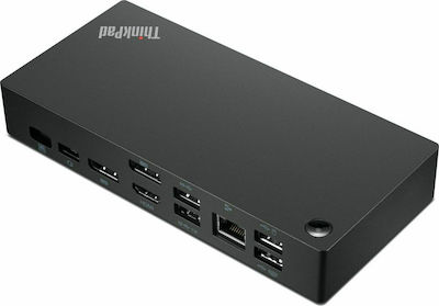 Lenovo ThinkPad Universal 90W USB-C Stație de andocare cu HDMI/DisplayPort 4K PD Ethernet și conexiune 3 monitoare Negru