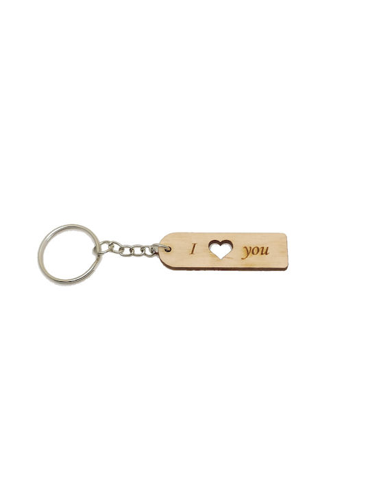 Keychain I Love You Lemn pentru Cupluri Bej