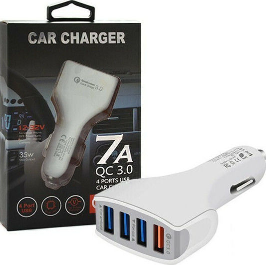 Vega Faston Car Charger 35W 7A Fast Charging with Ports: 4xUSB White Color
