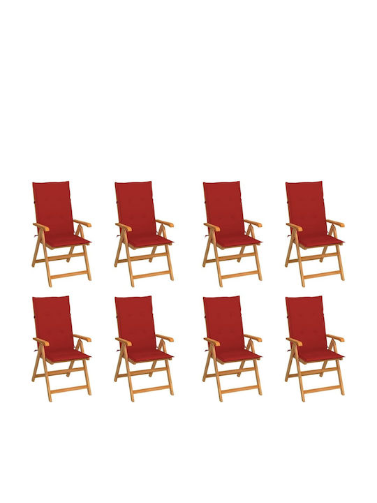 Καρέκλα Ξύλινη Teak / Κόκκινο 8τμχ
