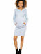 PeeKaBoo Hooded Winter Cotton Long Sleeve Maternity Midi Dress 1580 Light Blue