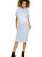 PeeKaBoo Hooded Summer Cotton Short Sleeve Maternity Midi Dress 1581 Light Blue