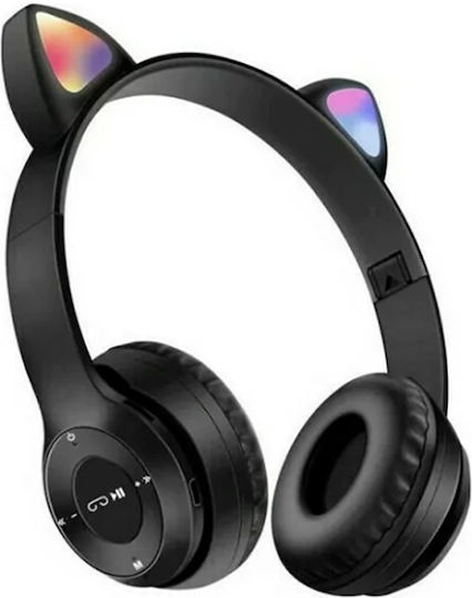 P47M Cat Ear Wireless / Wired On Ear Headphones with Radio Black