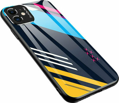 Hurtel Color Glass Pattern 2 Coperta din spate Sintetic Black/Blue/Yellow (iPhone 11)