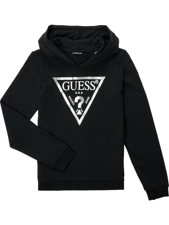 Guess Fleece Παιδικό Φούτερ με Κουκούλα Μαύρο Core