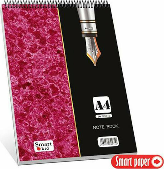 Smart Paper Bloc Notes Spiral 50 Foi A4 Cu dungi Roz