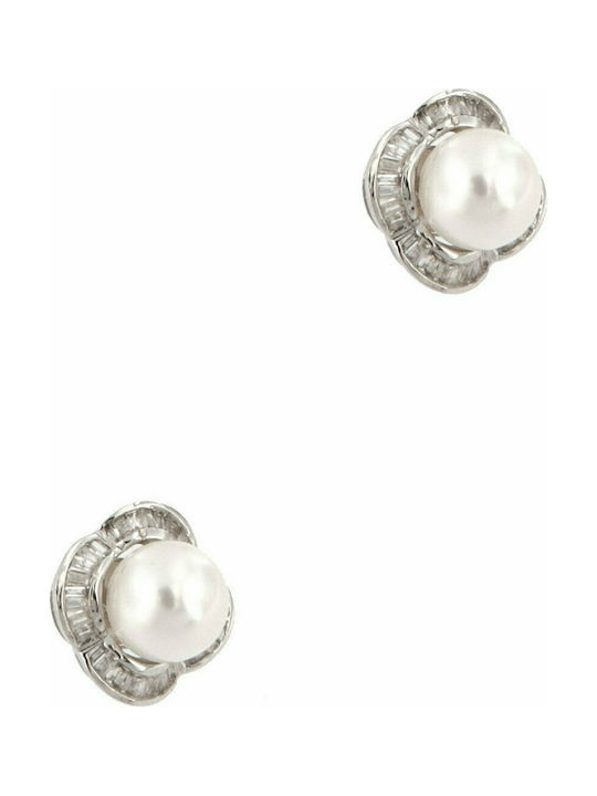 Mertzios.gr Earrings made of Platinum with Diamond & Pearls