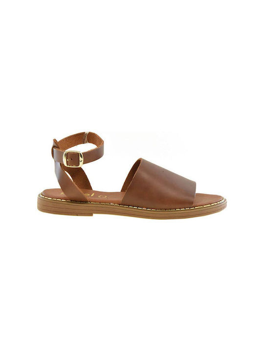 Zizel 877 Leather Women's Flat Sandals with Strap in Tabac Brown Color