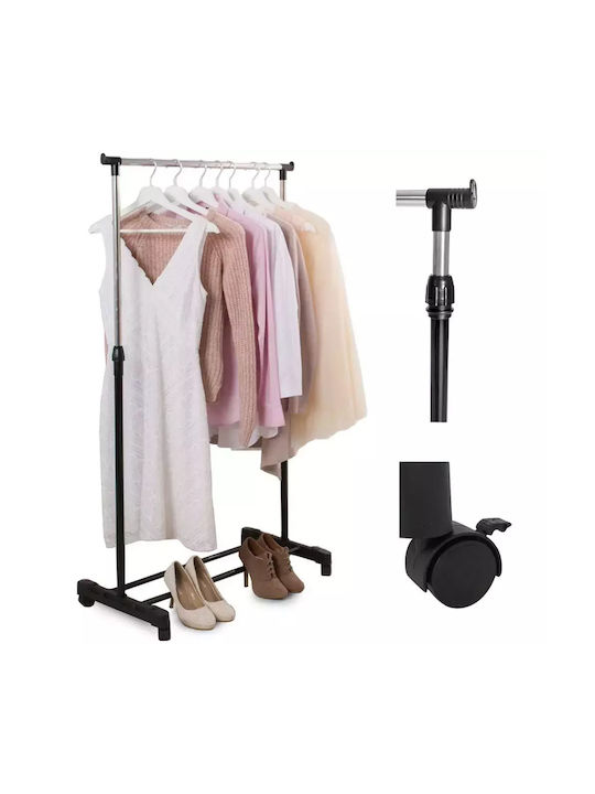 Wheeled Floor Garment Rack made of Metal Telescopic Black