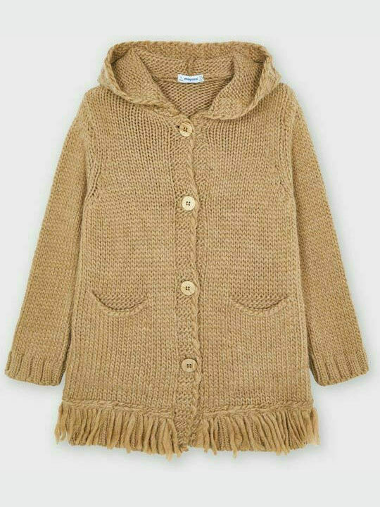 Mayoral Girls Knitted Hooded Cardigan with Buttons Beige