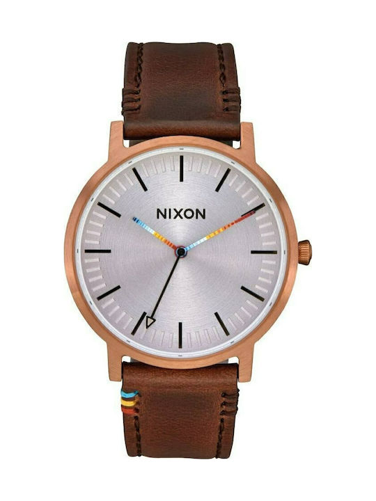 Nixon Porter Ανδρικό Ρολόι 40mm με Καφέ Δερμάτινο Λουράκι