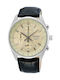 Seiko Men's Watch 41.5mm Chronograph Battery with Black Leather Strap