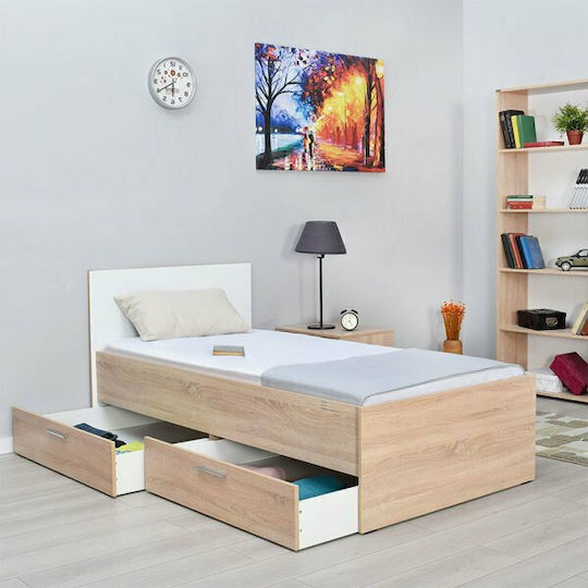 Plus Pat Single Din Lemn Sonoma Alb Potrivit Pentru Saltea 90x190cm