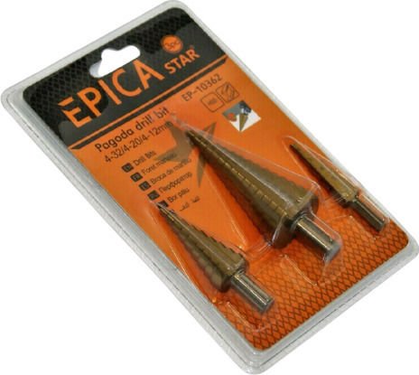 Epica Star Set of 3 Conical Drills HSS with Cylindrical Shank for Metal και Wood