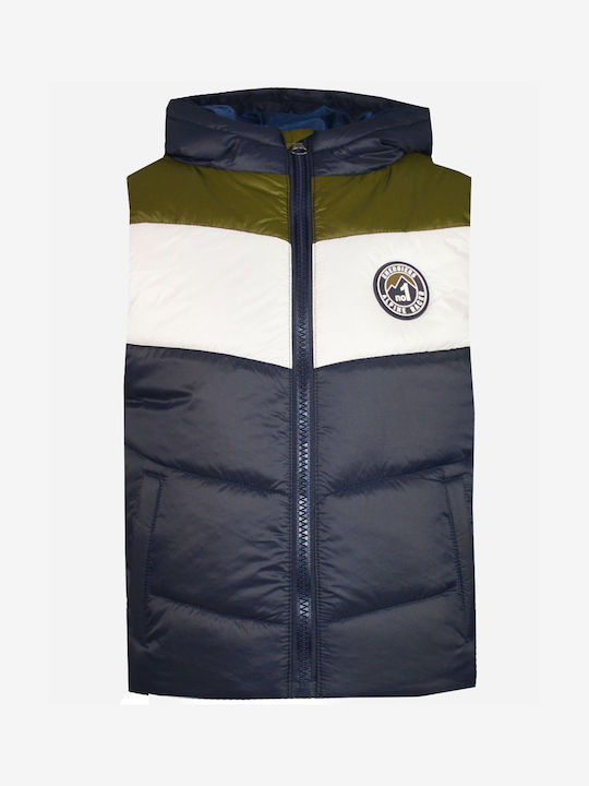 Kids' Quilted Jacket Sleeveless Short with Hood Navy Blue