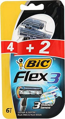 Bic Flex3 Disposable Razors with 3 Blades & Lubricating Tape 6pcs