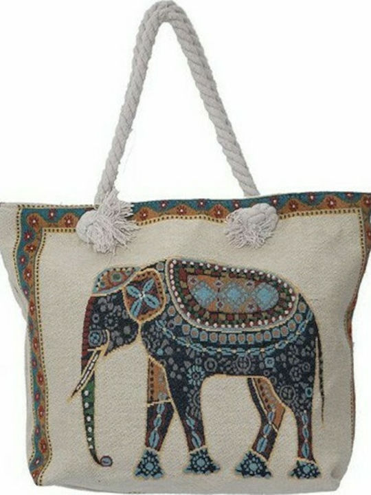 Fabric Beach Bag with Ethnic design Multicolour
