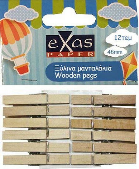 Exas Paper Ξύλινα Μανταλάκια 12τμχ (Διάφορα Σχέδια)