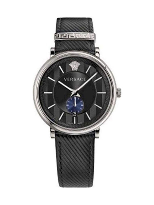 Versace V-Circle Ρολόι Χρονογράφος Μπαταρίας με Δερμάτινο Λουράκι σε Μαύρο χρώμα