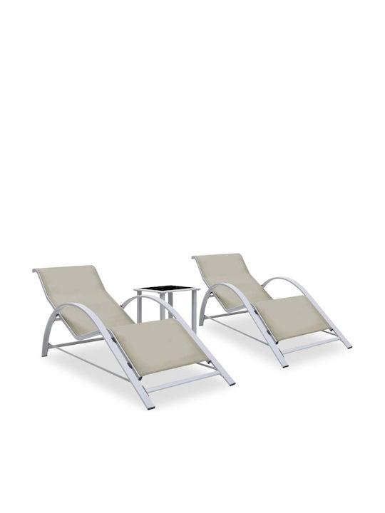 Deckchair Aluminum with Textilene Fabric Cream with Table 2pcs 167x60x66cm.