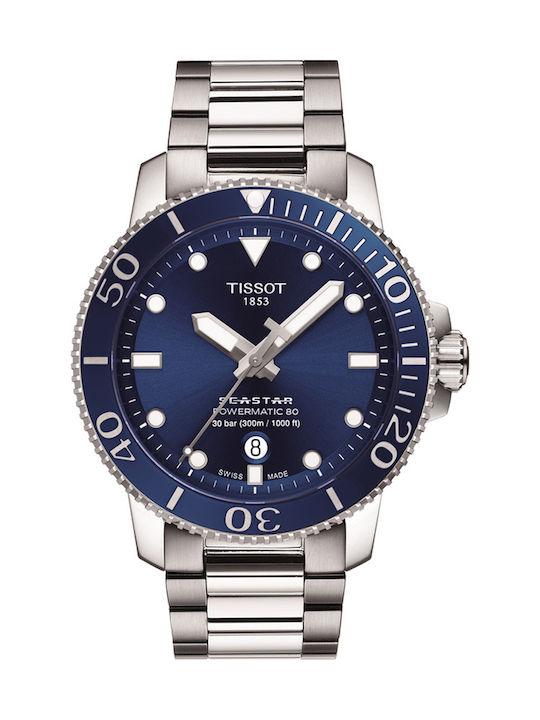 Tissot Seastar 1000 Powermatic 80 Men's Watch 43mm Automatic with Silver Metal Bracelet