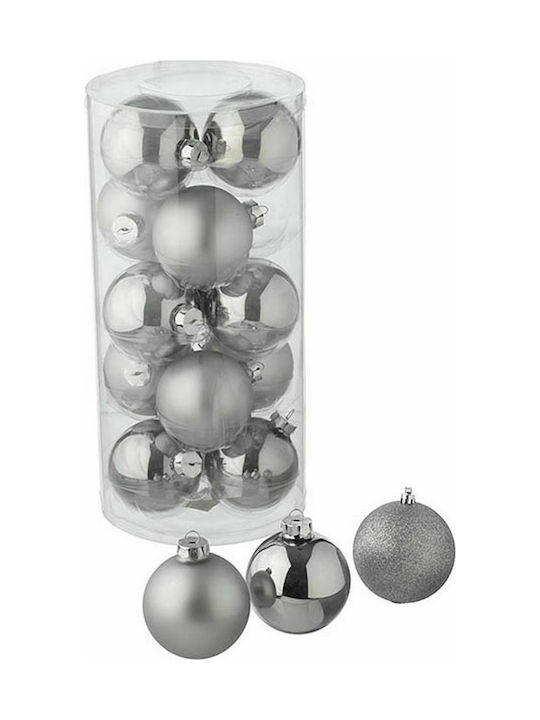 JK Home Decoration Weihnachtshänger Kugel Ornament Glas Silber 8cm Set 12Stück