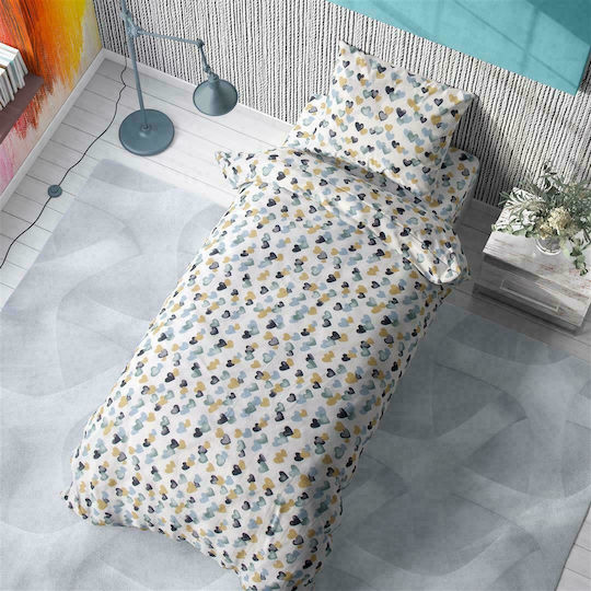 Dimcol Set Cearceafuri Pentru Copii Single Hearts 11 Gri-Verde 160x240cm Dimcol Set Cearceafuri Pentru Copii Single Hearts 11 Gri-Verde 160x240cm
