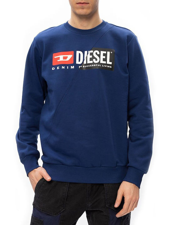 Diesel S-GIRK-Cuty Herren Sweatshirt mit Kapuze und Taschen Blau