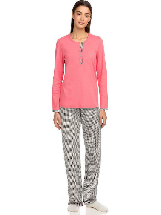 Vamp Winter Damen Pyjama-Set Baumwolle Rosa