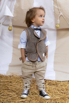 Baby u Rock Boys Linen Baptism Suit with Vest Lamar 3pcs Brown