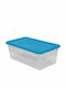 Sidirela Kunststoff Aufbewahrungsbox mit Rollen und Deckel Blau 68x39x35cm 1Stück