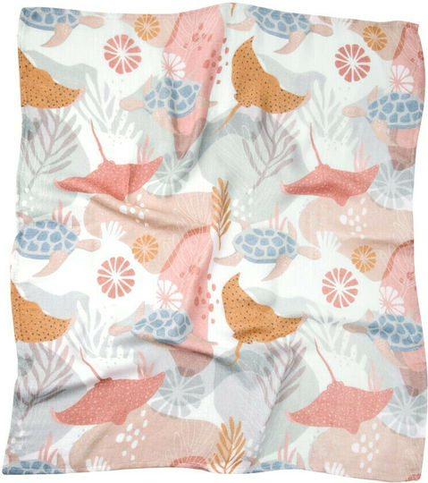 Reef Muslin Swaddle Wrap Orange 75x75cm.