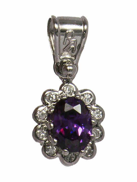 Mertzios.gr Rosette Charm Made of Silver with Purple Zircon