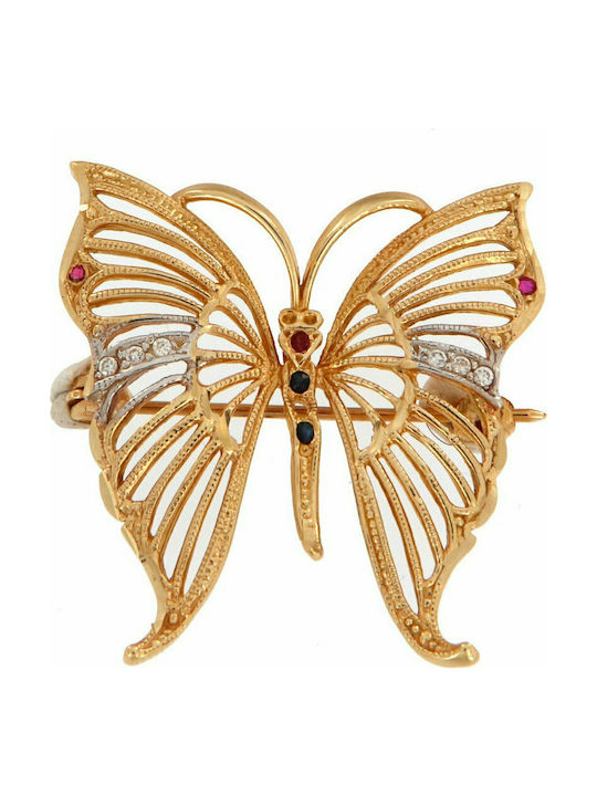 Mertzios.gr Pin Schmetterling mit Zirkon aus Gold Gelb