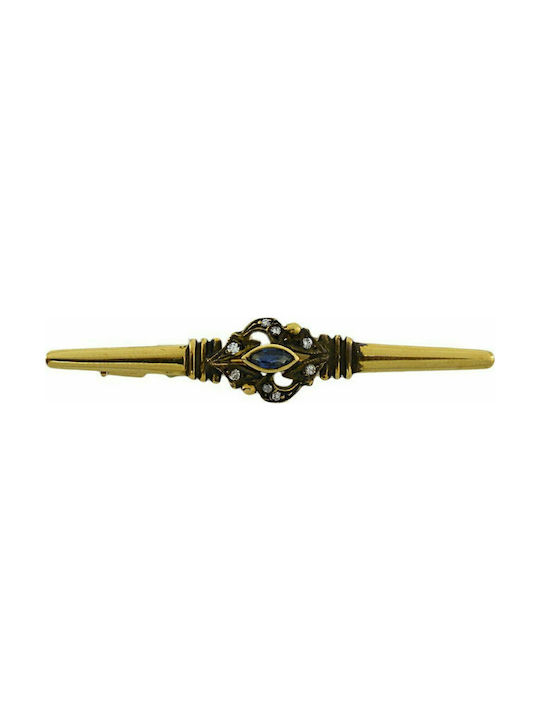 Mertzios.gr Pin with Diamonds & Sapphire made of Gold Yellow