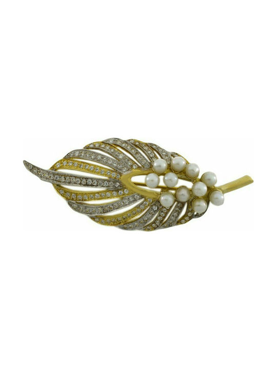 Mertzios.gr Pin with Zirgon & Pearls made of Gold Yellow