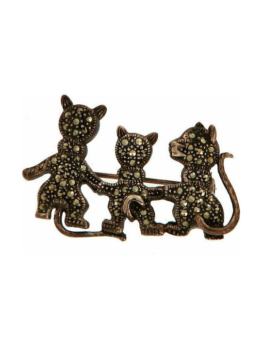 Mertzios.gr Pin Kittens with marcasite made of Silver Multicolour