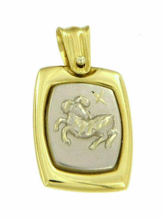 Mertzios.gr Kids Pendant Zodiac Sign Aries & Christ Face in 14K Gold
